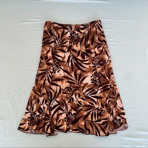 brown floral print midi skirt